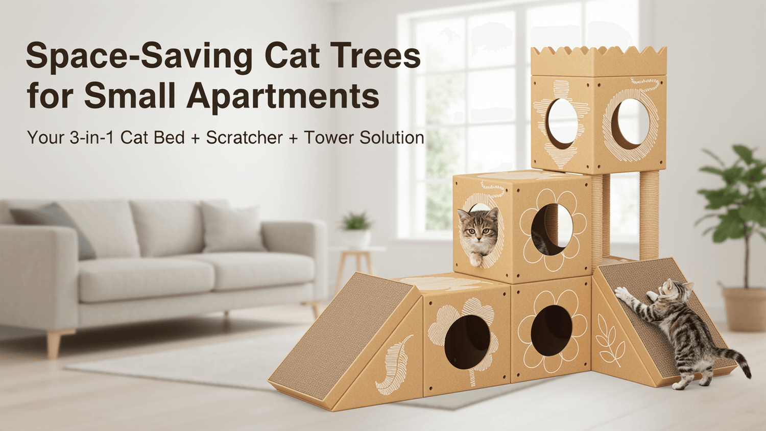 Space-Saving Cat Trees for Small Apartments 2025 : Your 3-in-1 Cat Bed + Scratcher + Tower Solution