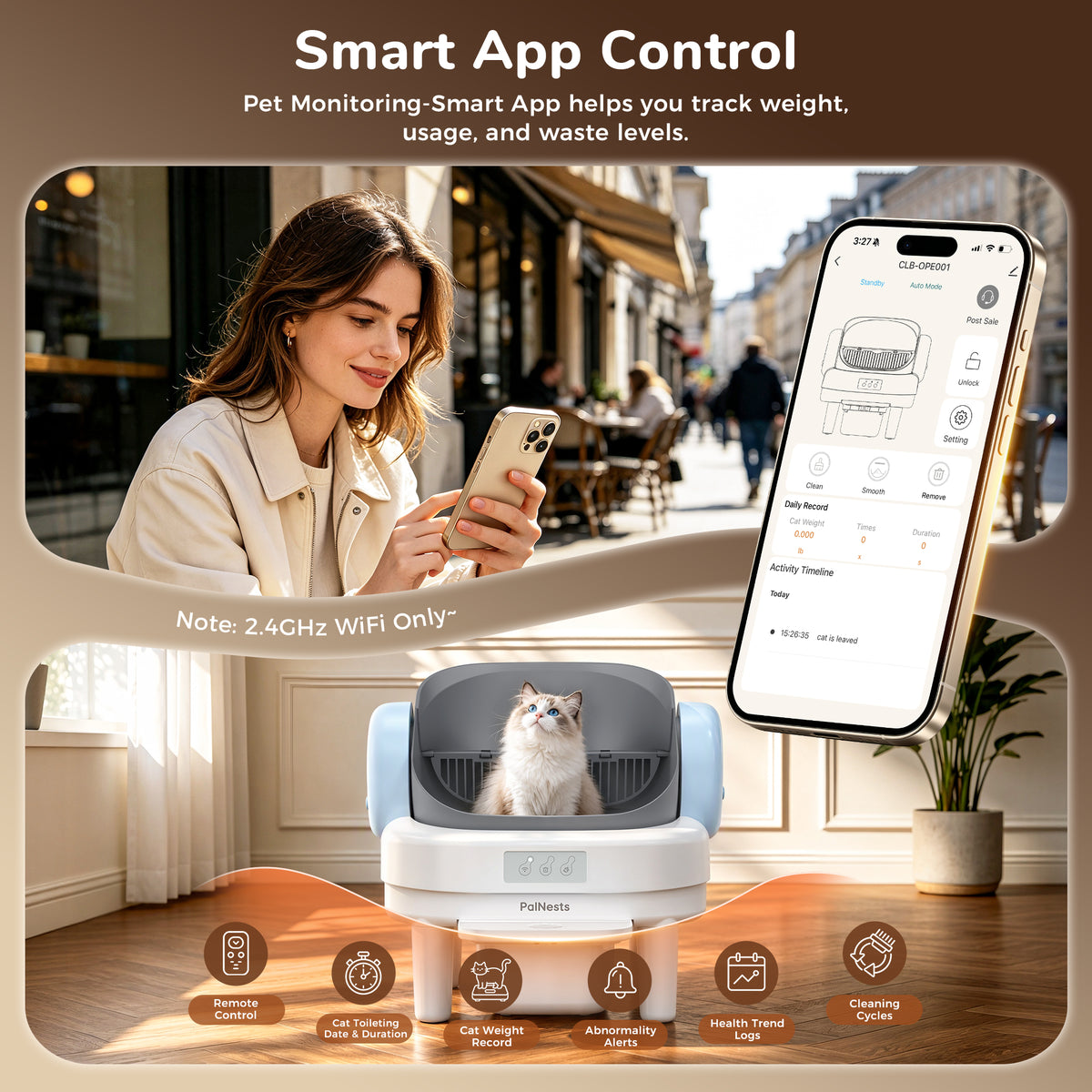 PalNests Self Cleaning Litter Box, Smart Automatic Cat Litter Box with WiFi App Control, 2.2-17.6 lbs, Blue