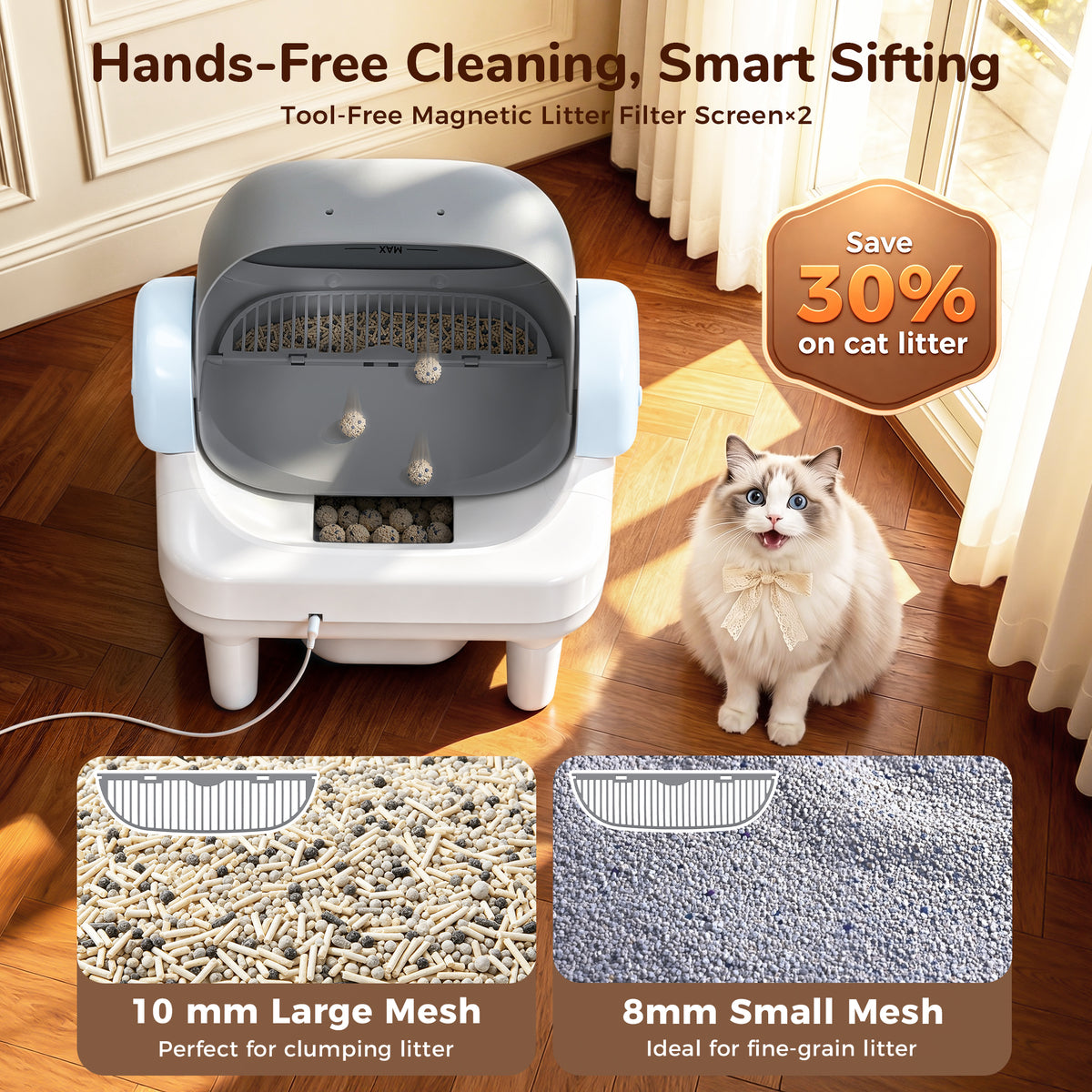 PalNests Self Cleaning Litter Box, Smart Automatic Cat Litter Box with WiFi App Control, 2.2-17.6 lbs, Blue