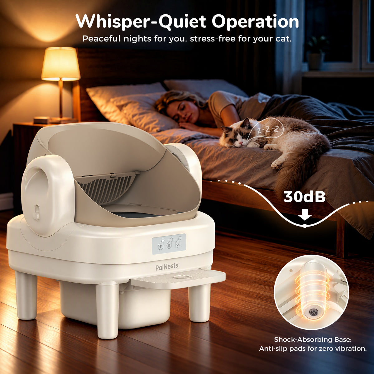 PalNests Automatic Cat Litter Box Self-Cleaning with Safety Protection, Liners, Front Entry Step Included, Mica Color