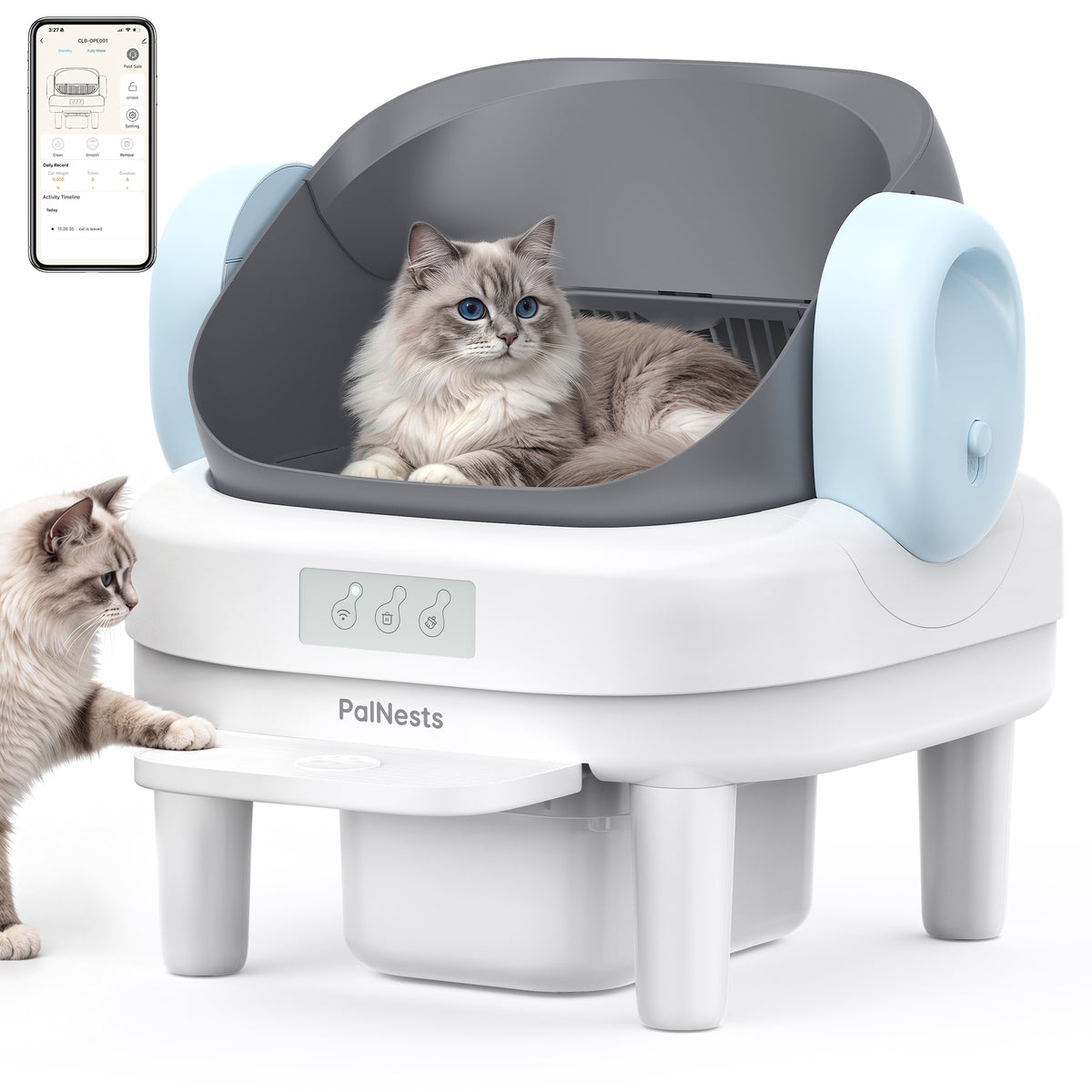 PalNests Self Cleaning Litter Box, Smart Automatic Cat Litter Box with WiFi App Control, 2.2-17.6 lbs, Blue