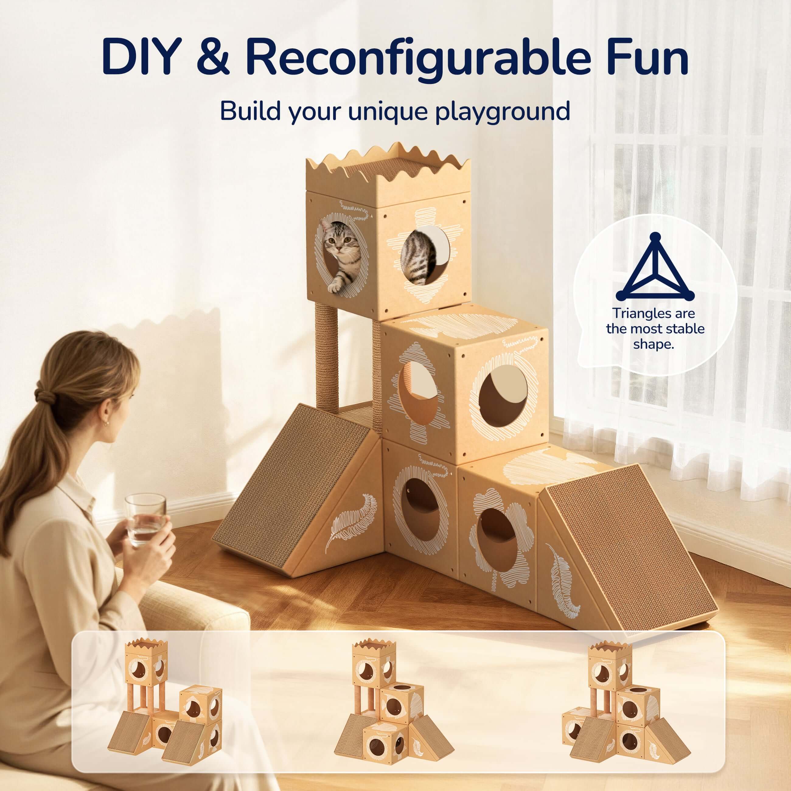 PalNests 3-in-1 Modular Cardboard Cat Tree & Scratcher House