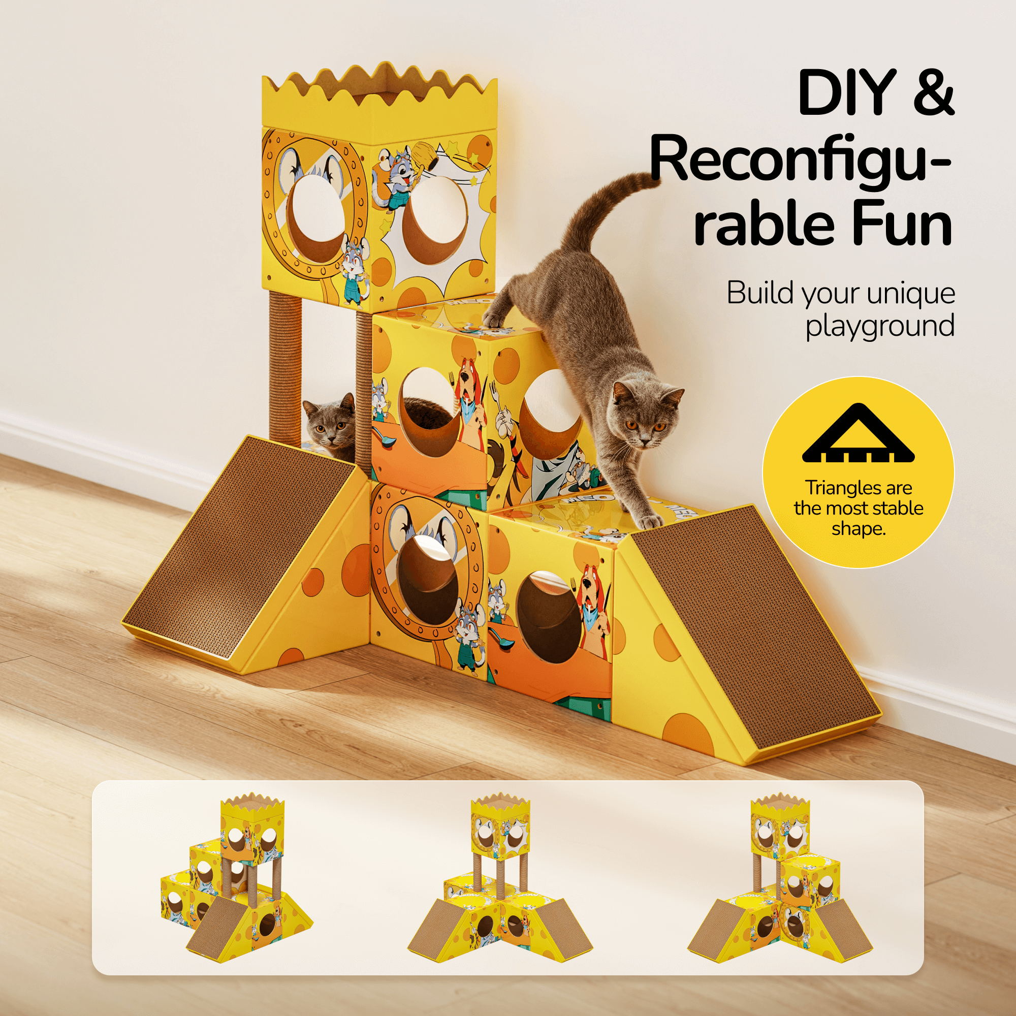 PalNests 3-in-1 Modular Cardboard Cat Tree & Scratcher House