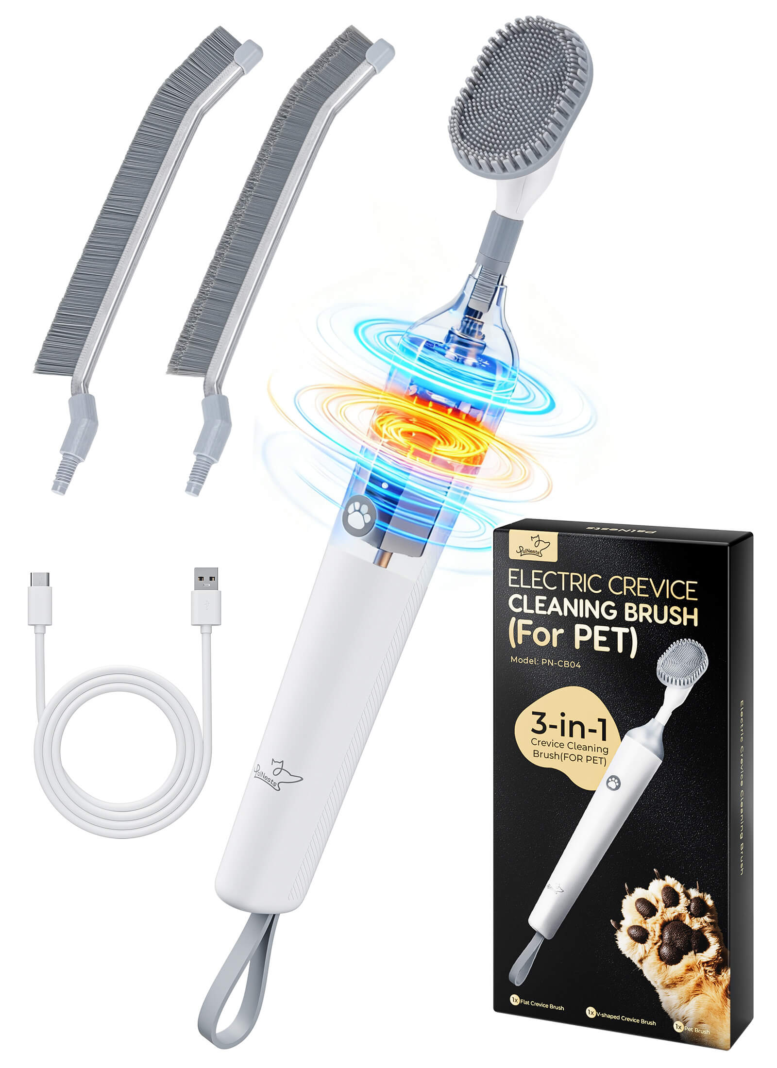 Brosse de nettoyage multi-usage 3-en-1 pour animaux de compagnie (pattes et accessoires)