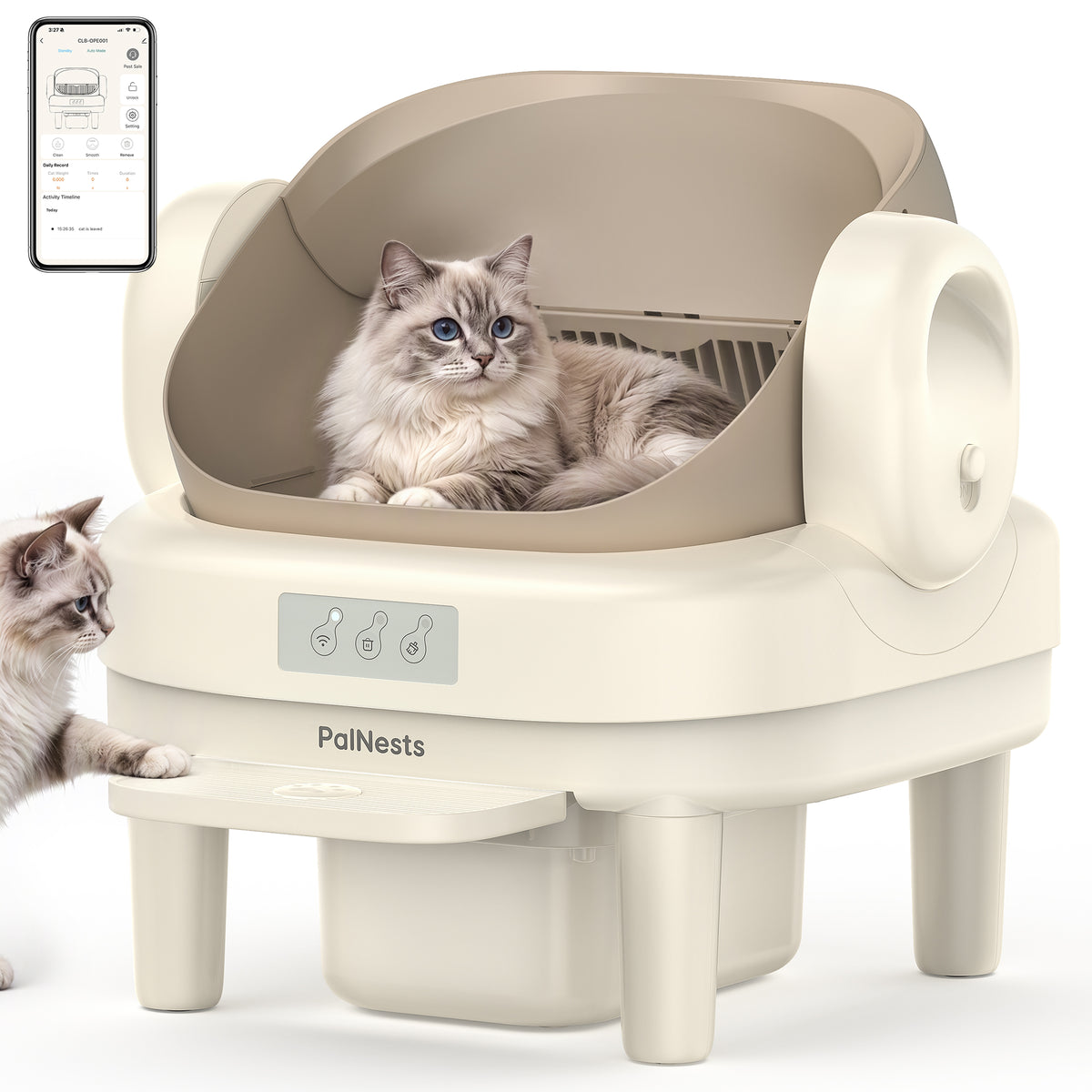 PalNests Automatic Cat Litter Box Self-Cleaning with Safety Protection, Liners, Front Entry Step Included, Mica Color