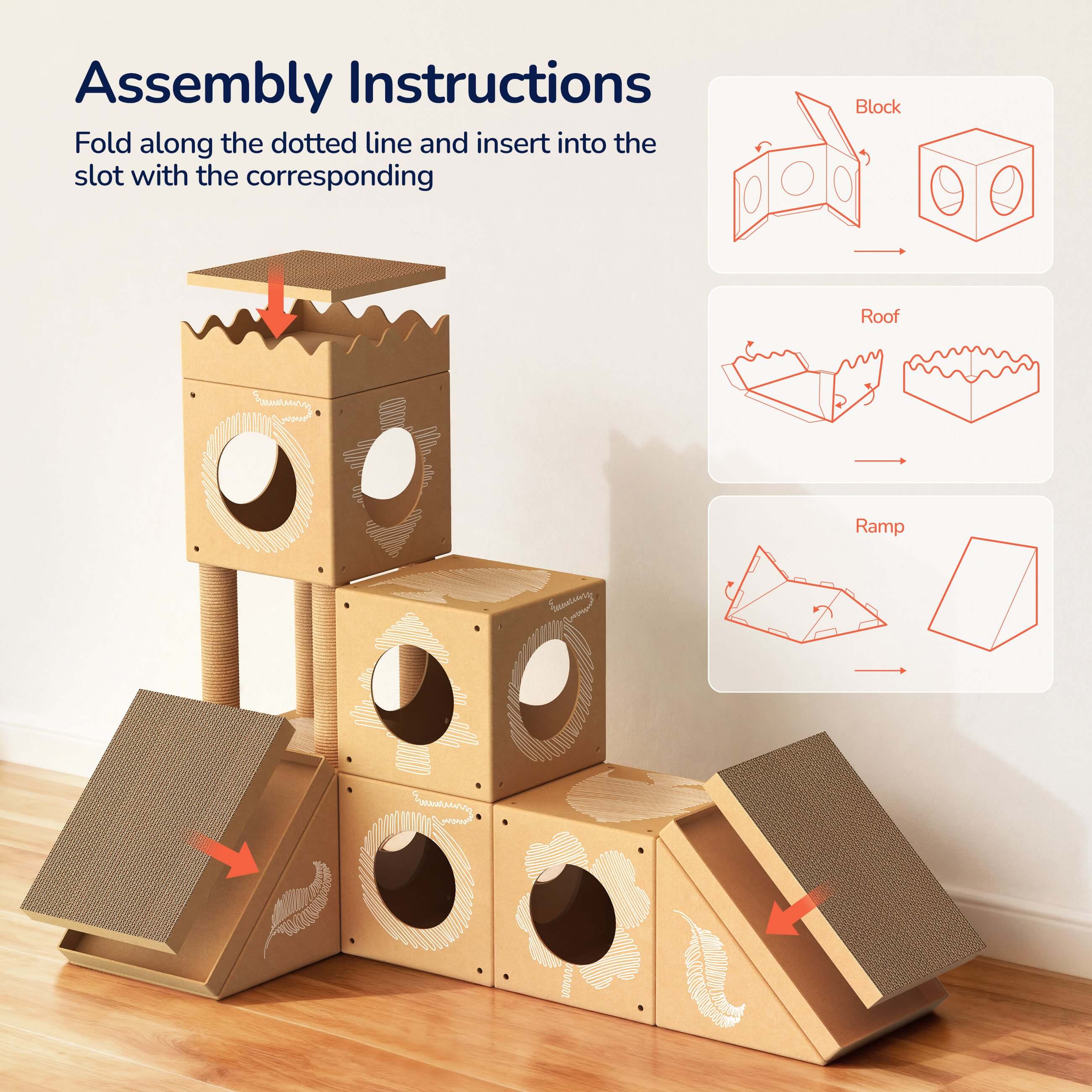 PalNests 3-in-1 Modular Cardboard Cat Tree & Scratcher House