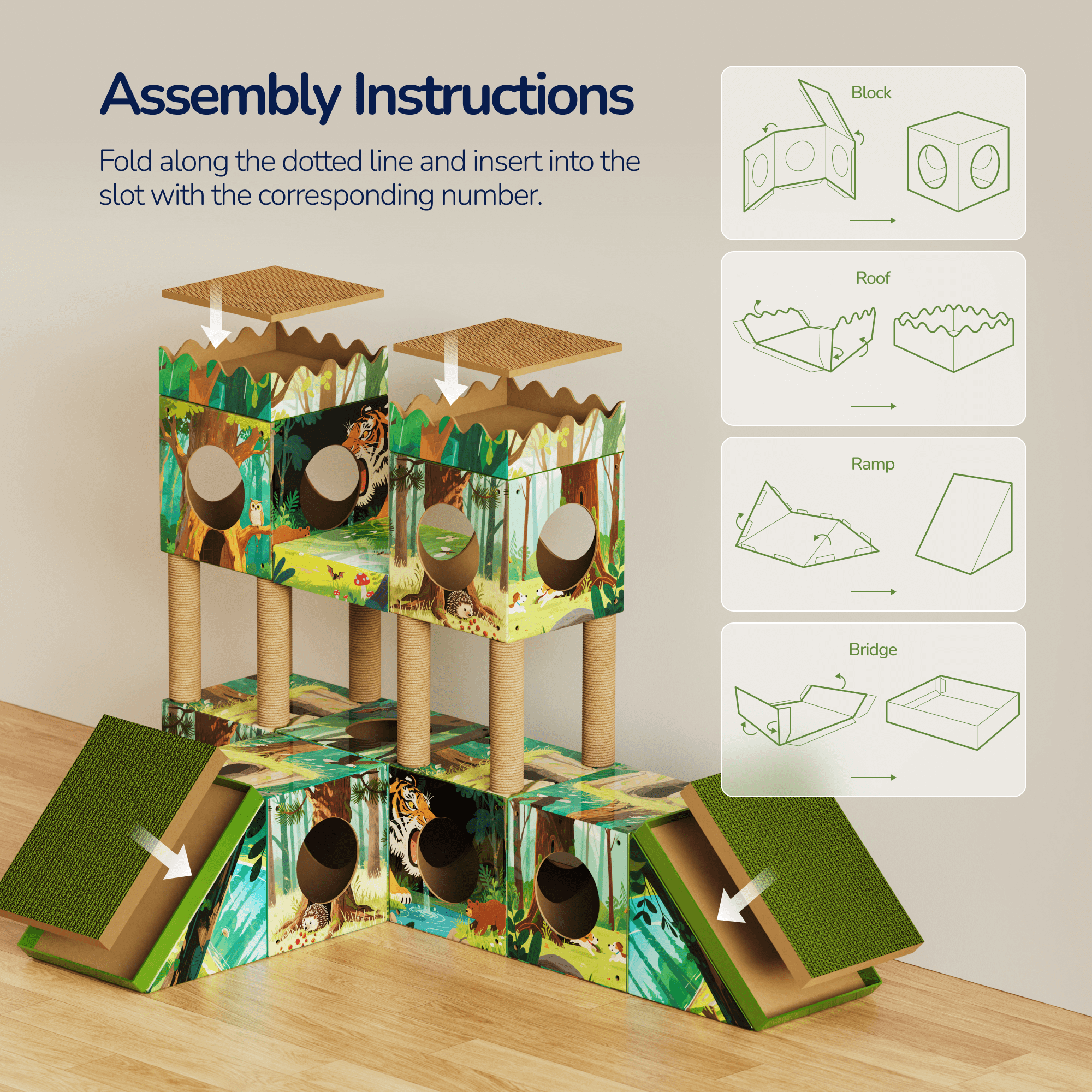 PalNests 3-in-1 Modular Cardboard Cat Tree & Scratcher House