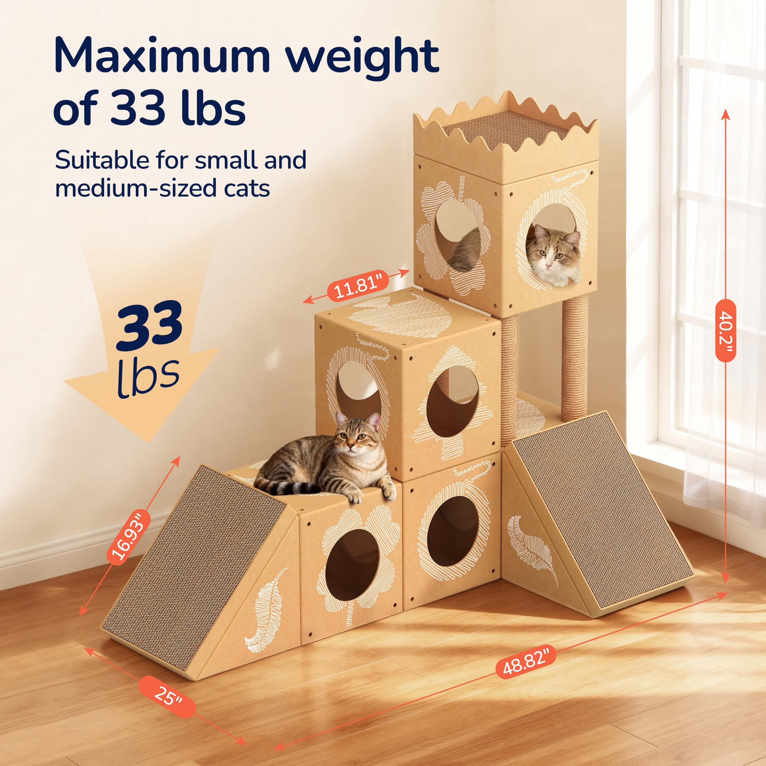 PalNests 3-in-1 Modular Cardboard Cat Tree & Scratcher House
