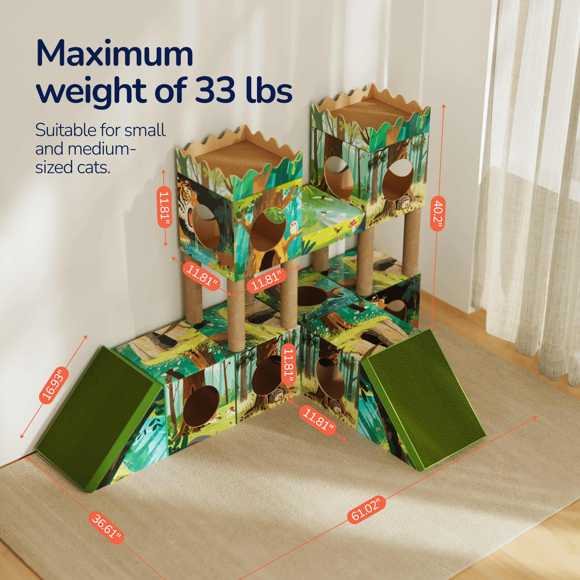 PalNests 3-in-1 Modular Cardboard Cat Tree & Scratcher House