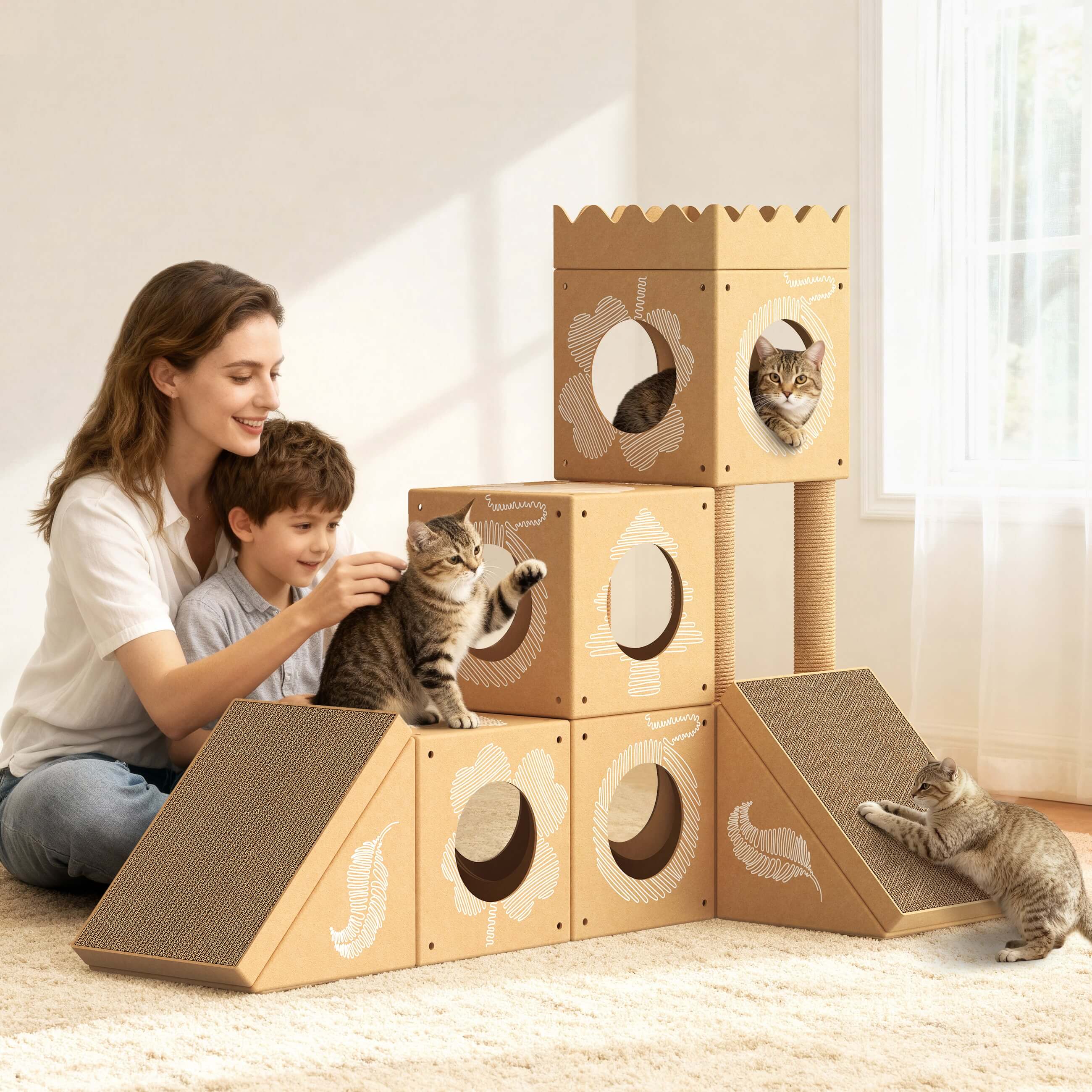 PalNests 3-in-1 Modular Cardboard Cat Tree & Scratcher House