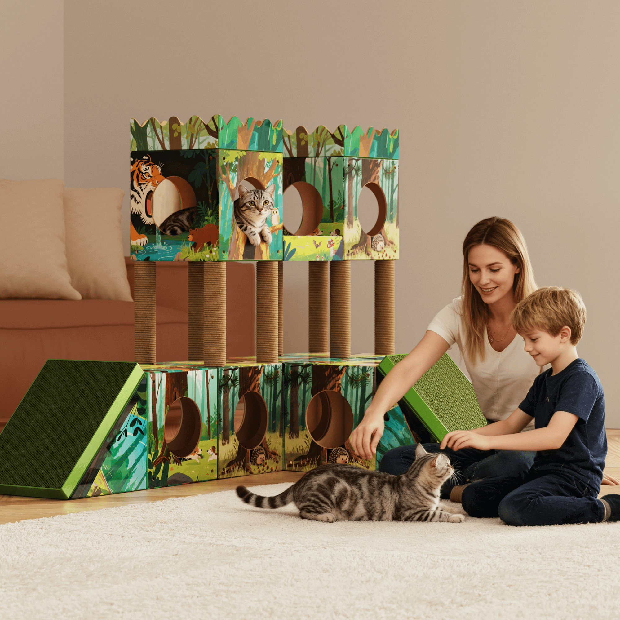 PalNests 3-in-1 Modular Cardboard Cat Tree & Scratcher House