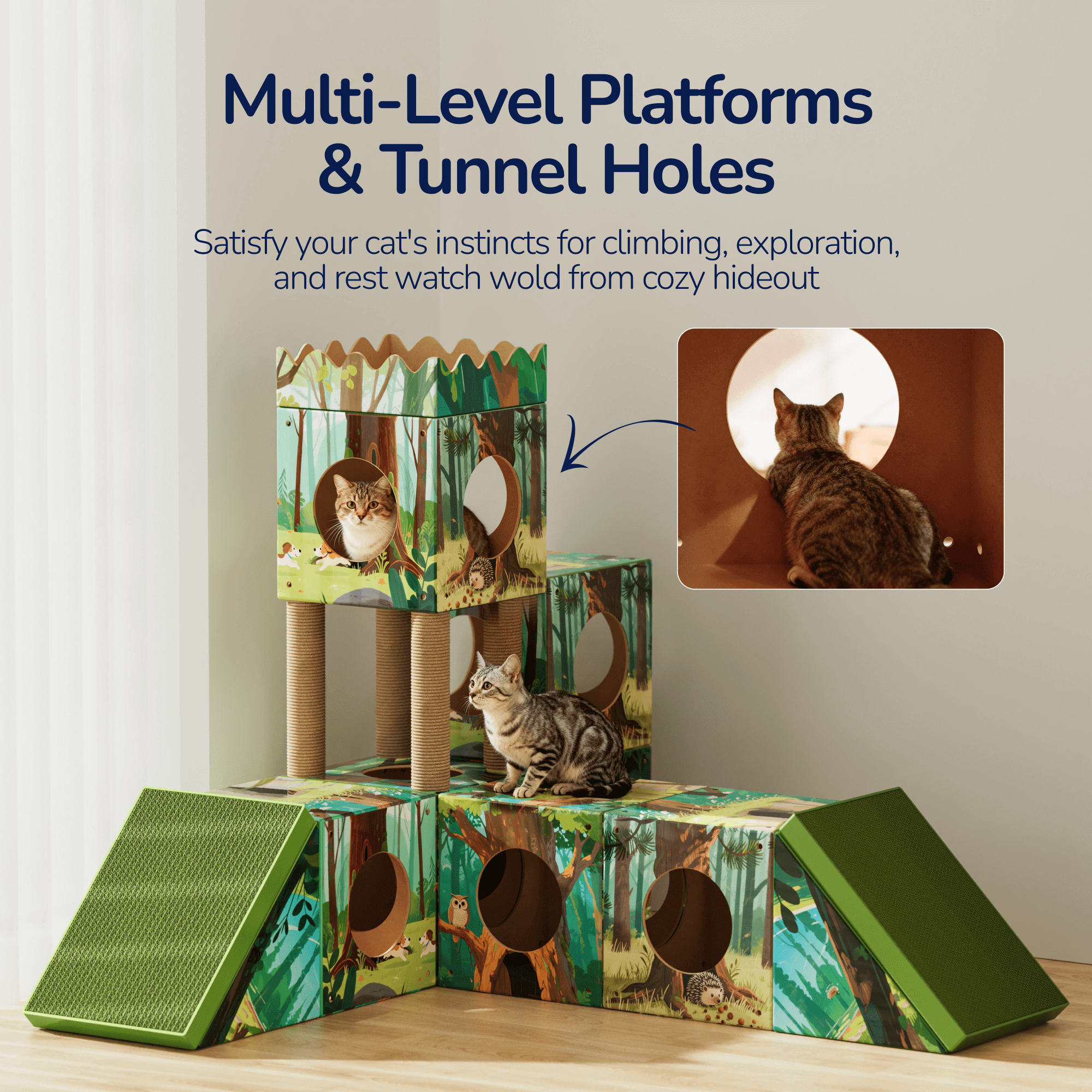 PalNests 3-in-1 Modular Cardboard Cat Tree & Scratcher House
