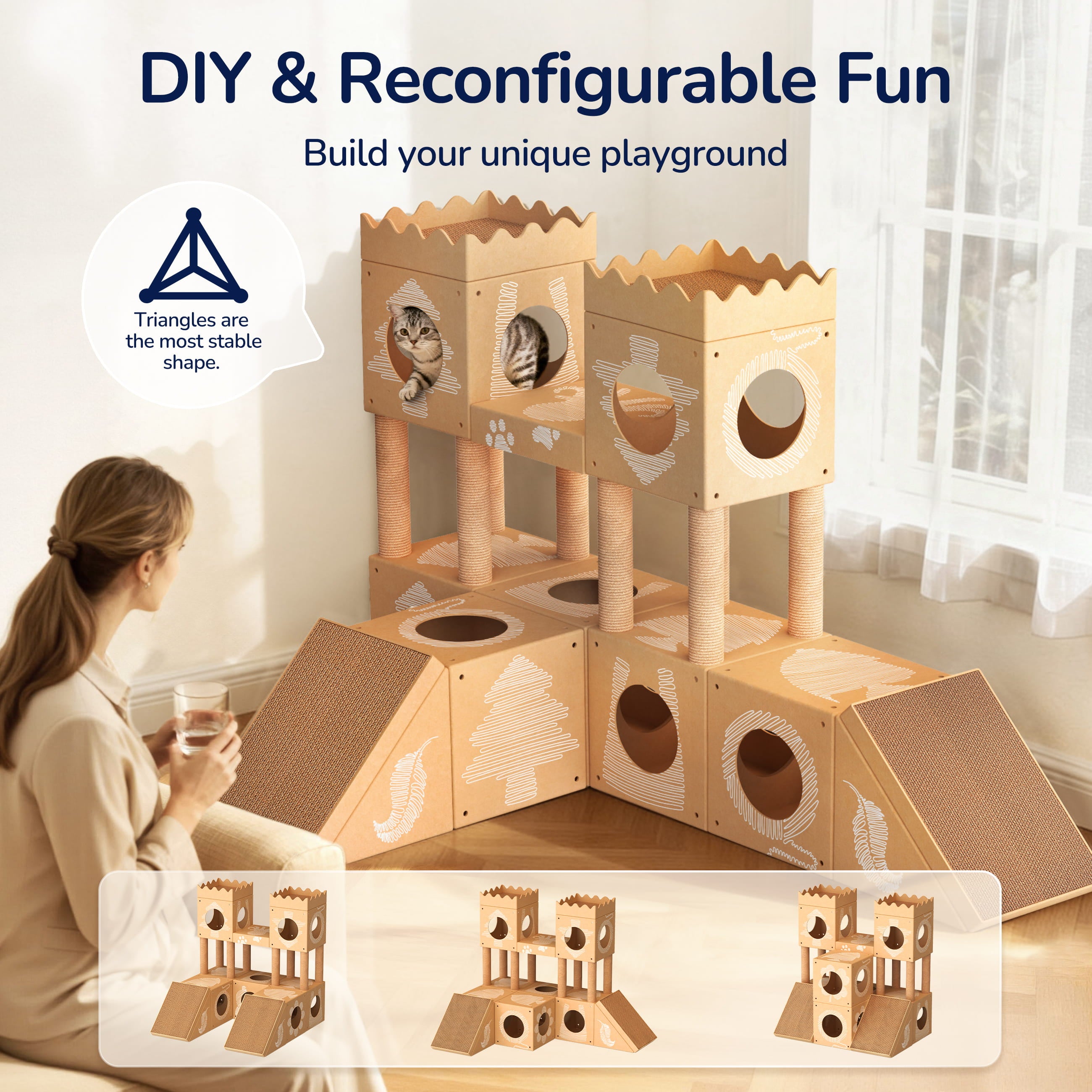 PalNests 3-in-1 Modular Cardboard Cat Tree & Scratcher House