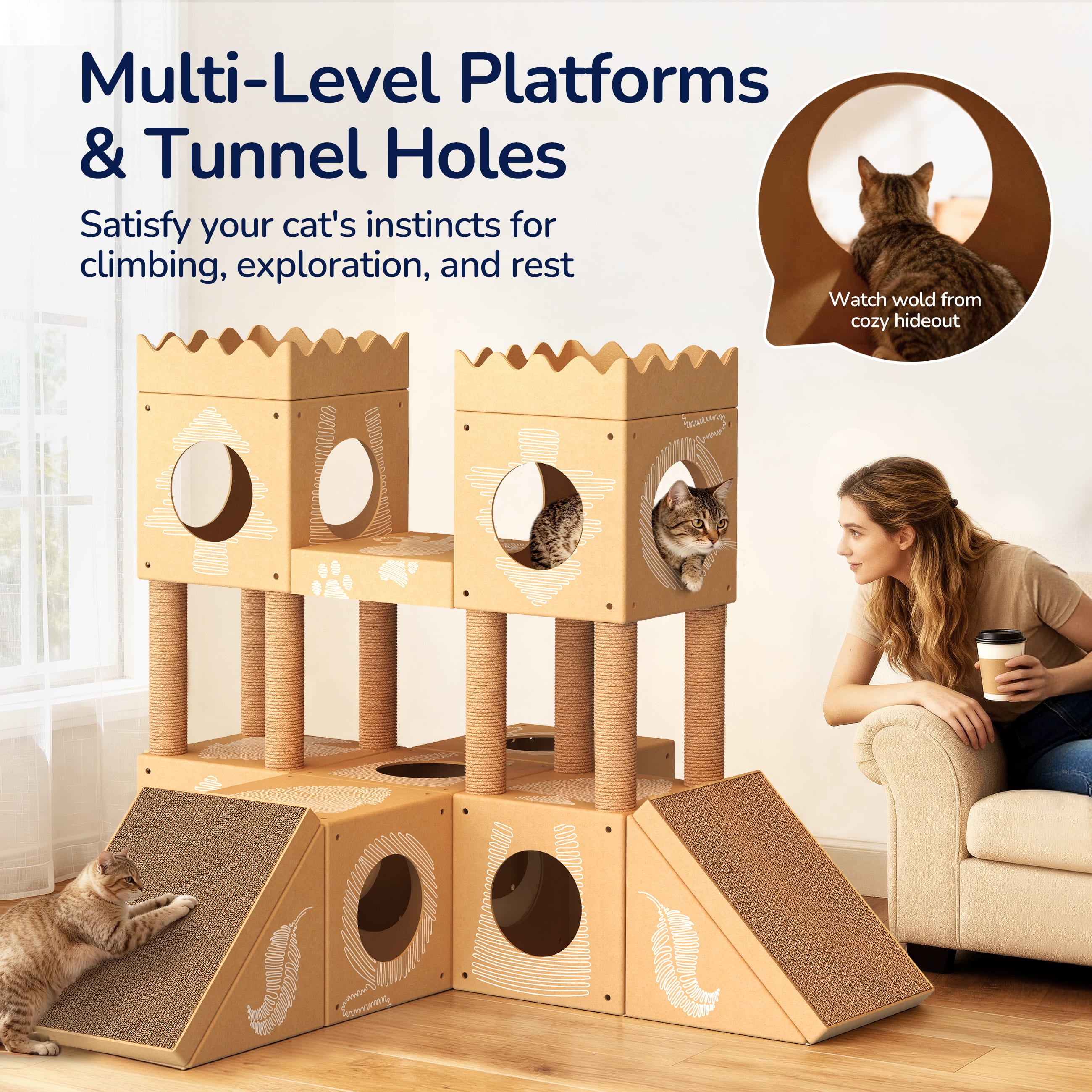 PalNests 3-in-1 Modular Cardboard Cat Tree & Scratcher House