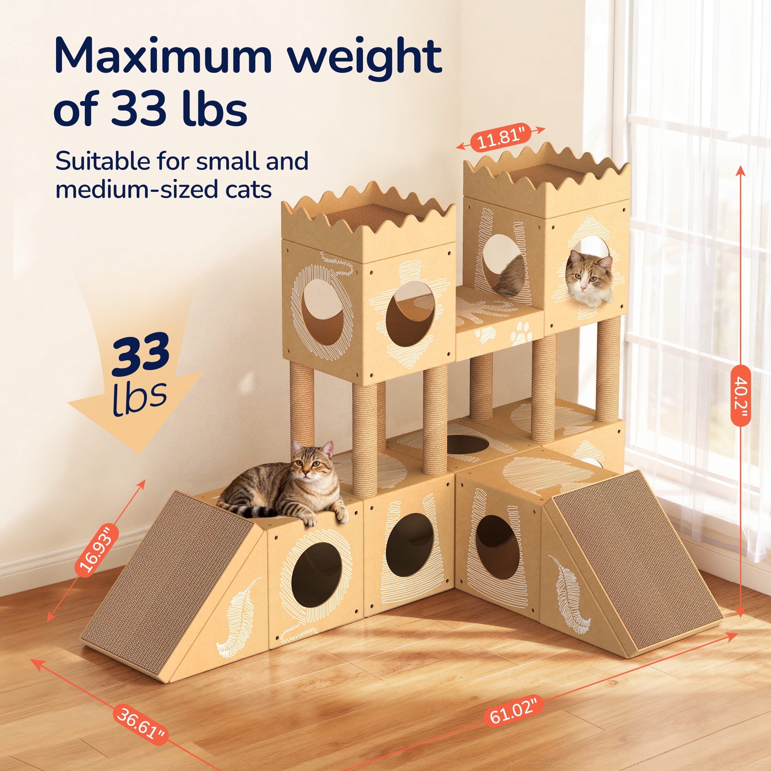 PalNests 3-in-1 Modular Cardboard Cat Tree & Scratcher House