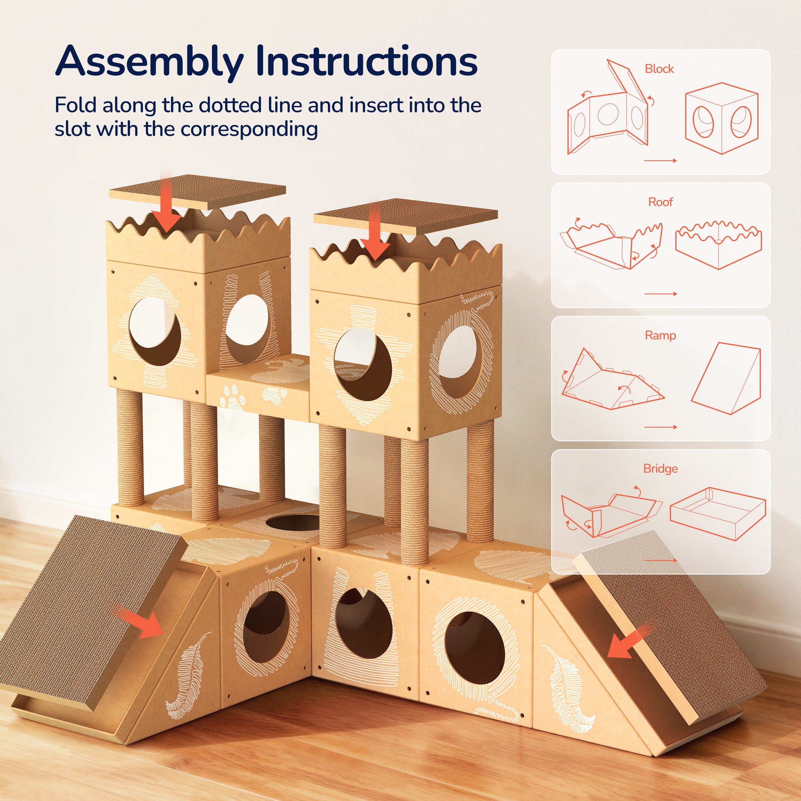 PalNests 3-in-1 Modular Cardboard Cat Tree & Scratcher House