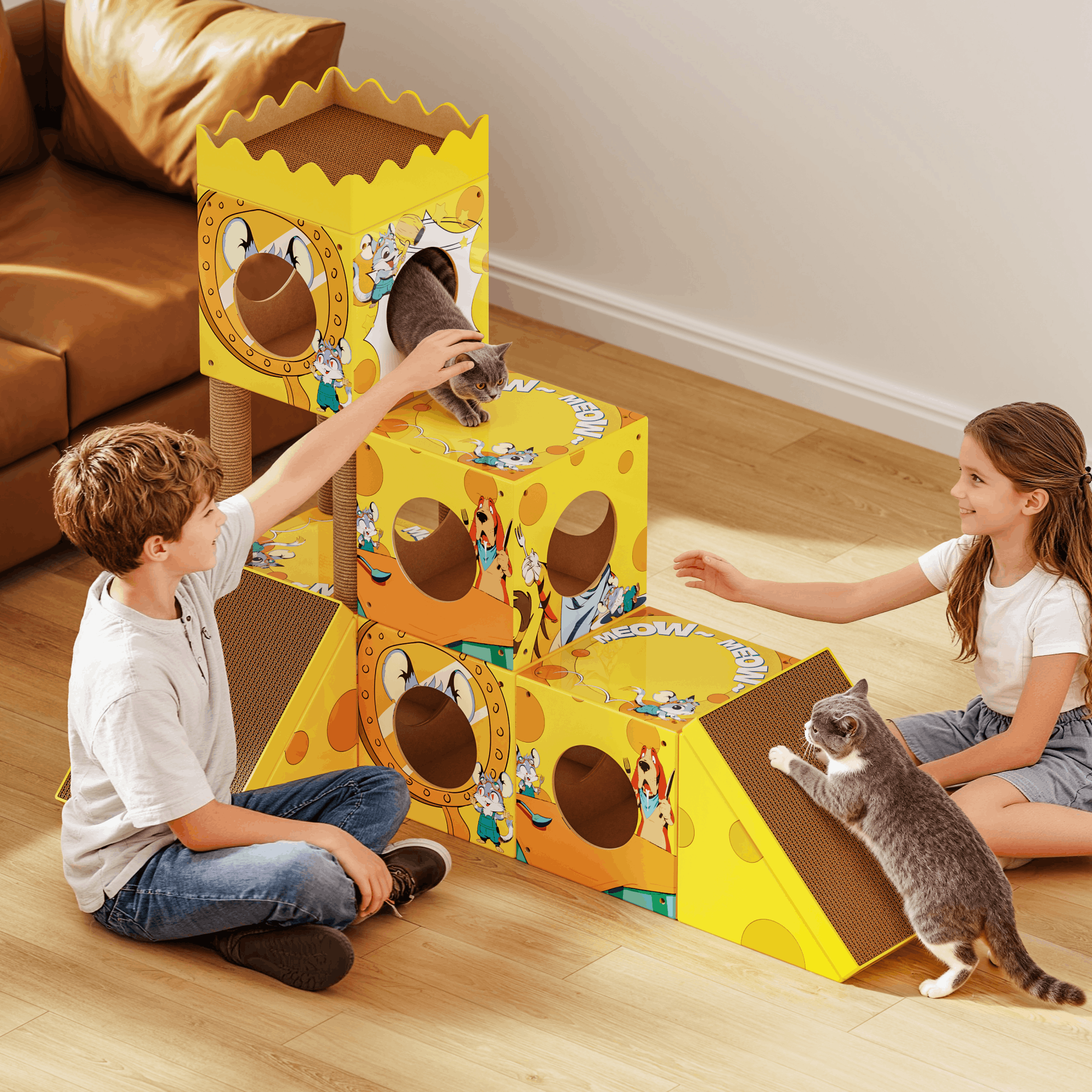 PalNests 3-in-1 Modular Cardboard Cat Tree & Scratcher House