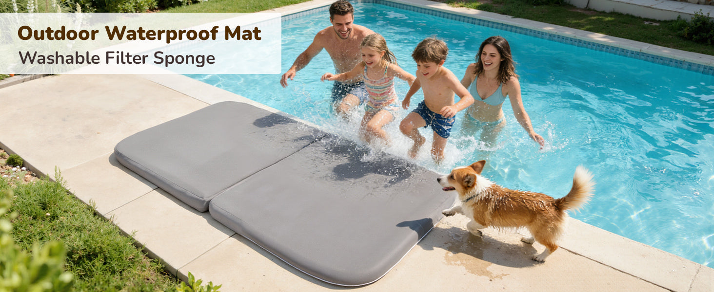 waterproof lining of human dog bed used near swimming pool with pets
