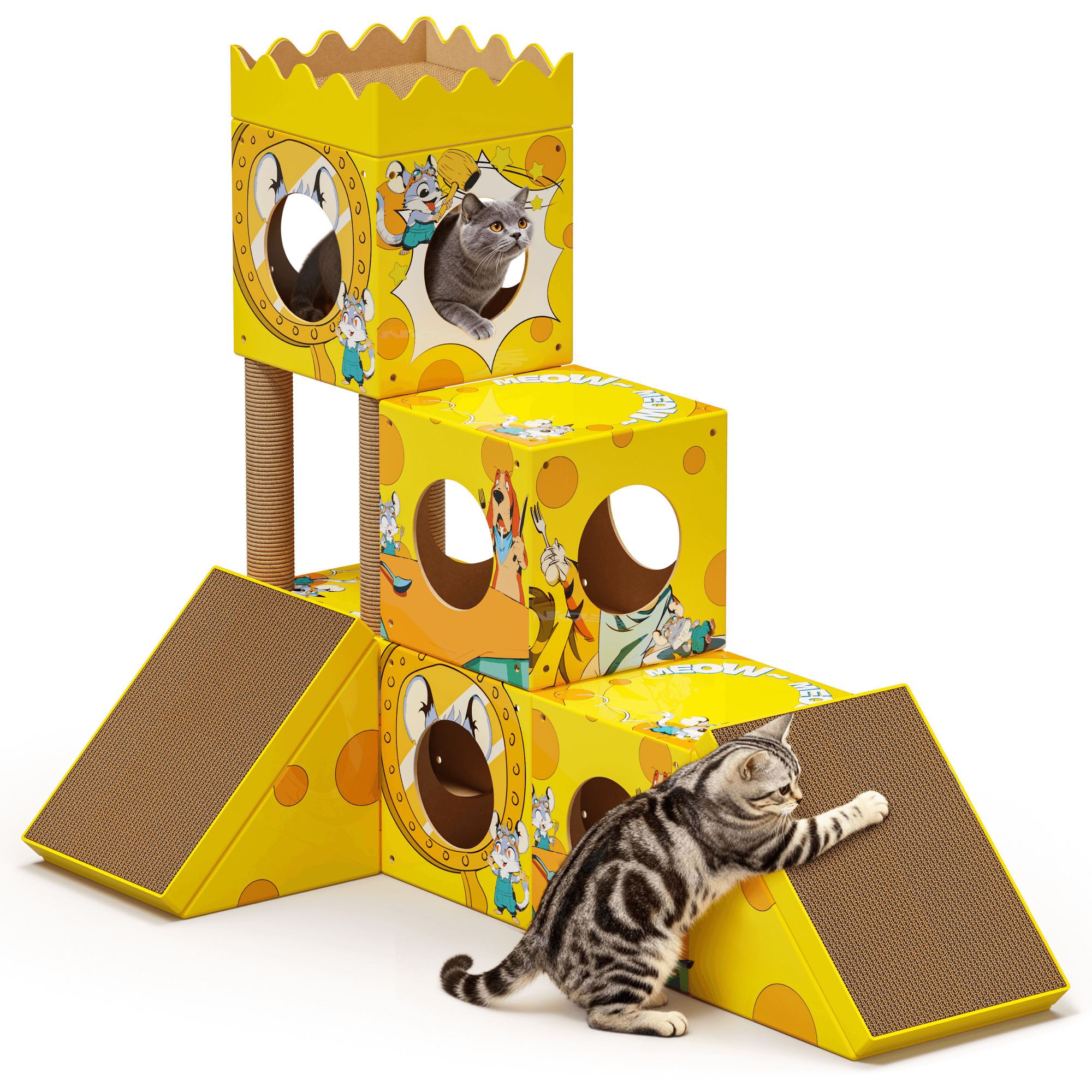 PalNests 3-in-1 Modular Cardboard Cat Tree & Scratcher House