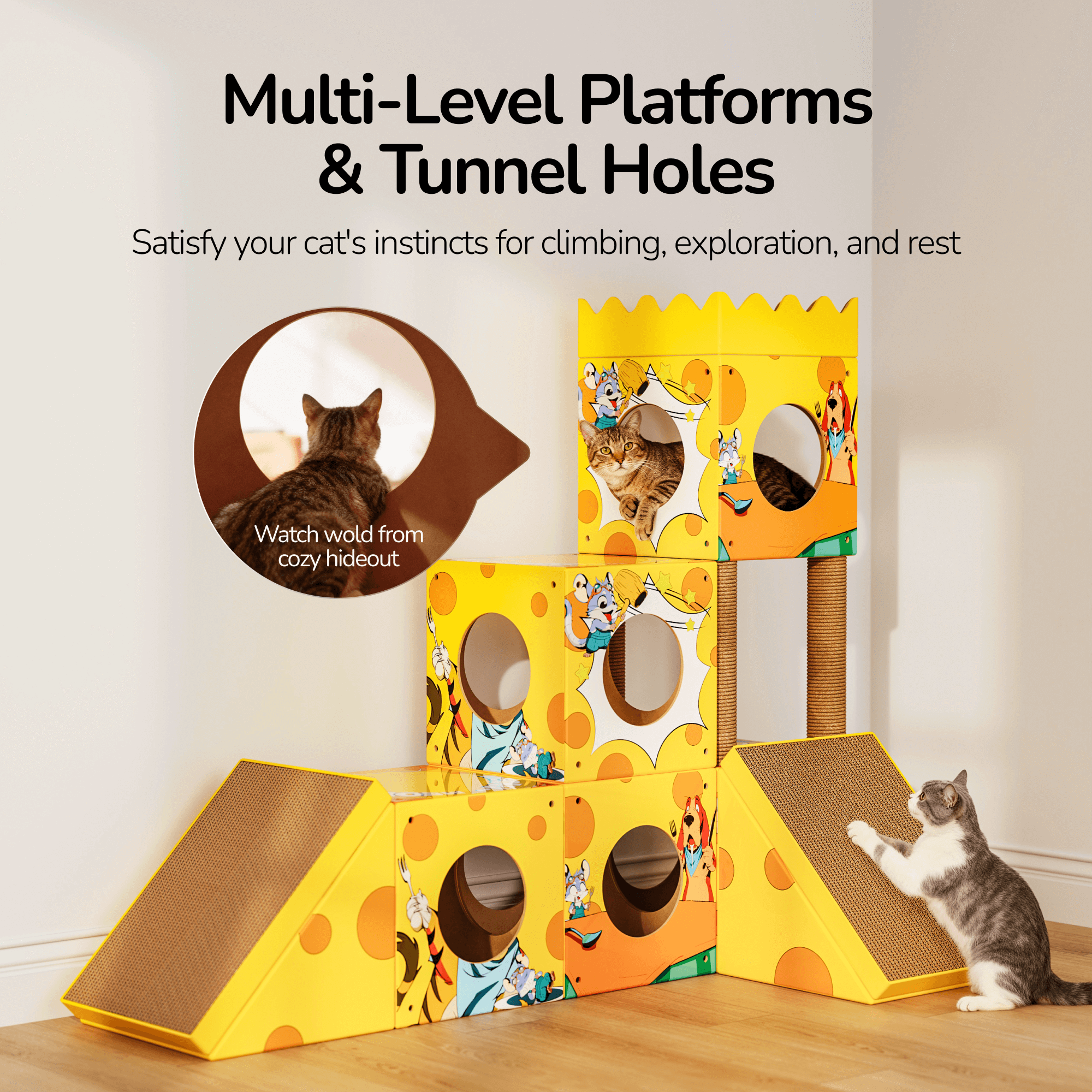 PalNests 3-in-1 Modular Cardboard Cat Tree & Scratcher House