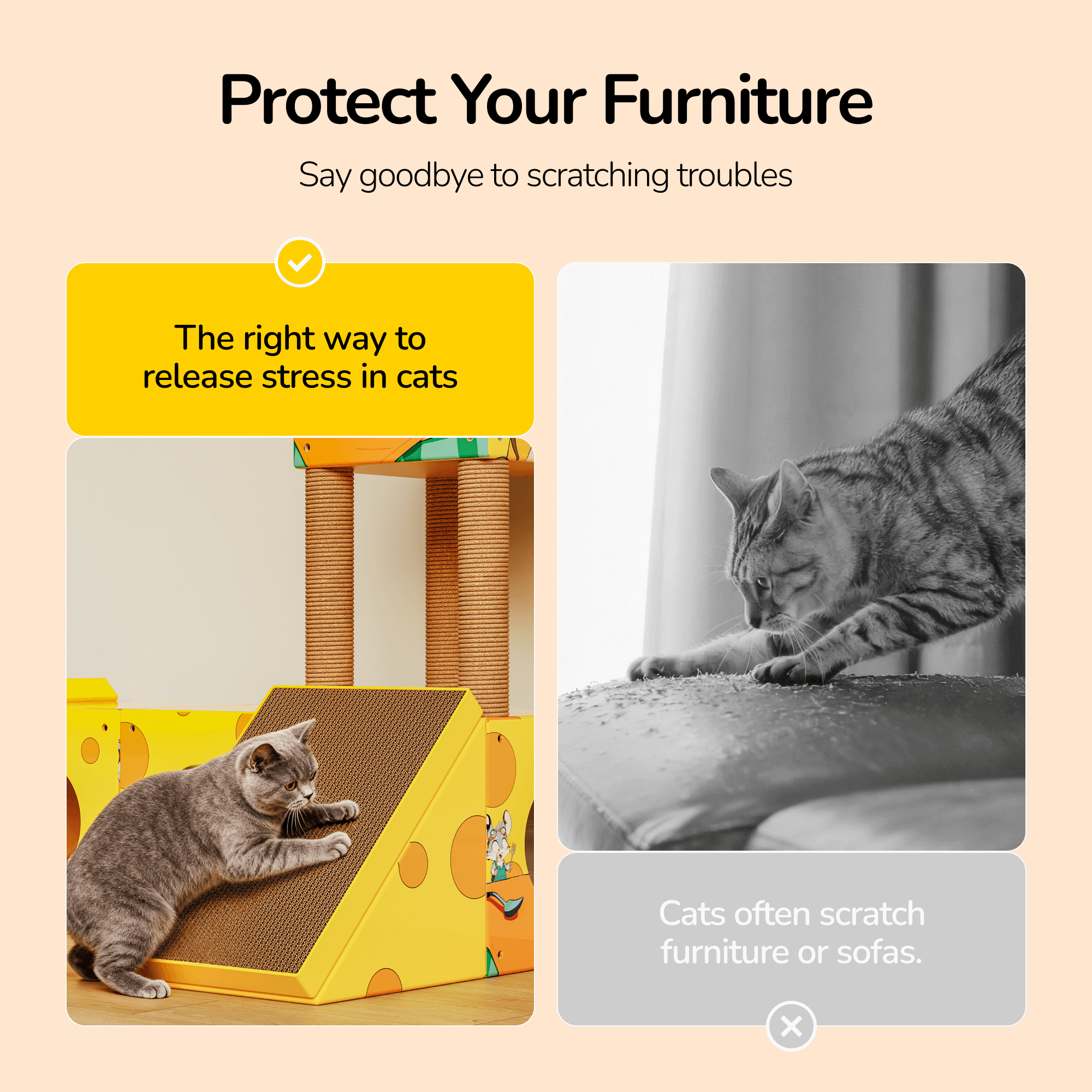 PalNests 3-in-1 Modular Cardboard Cat Tree & Scratcher House