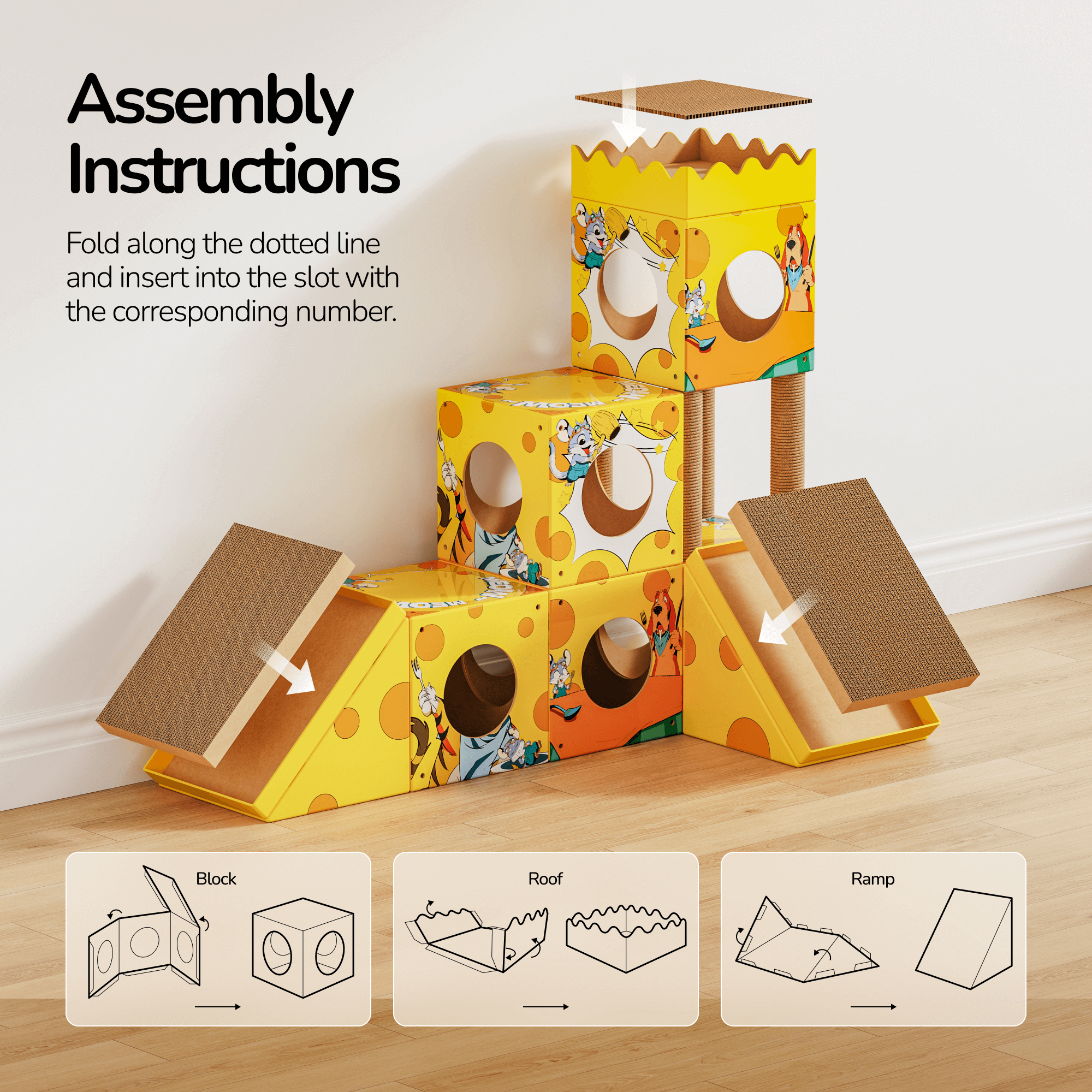 PalNests 3-in-1 Modular Cardboard Cat Tree & Scratcher House