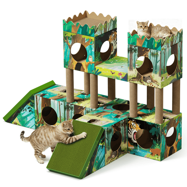 PalNests 3-in-1 Modular Cardboard Cat Tree & Scratcher House